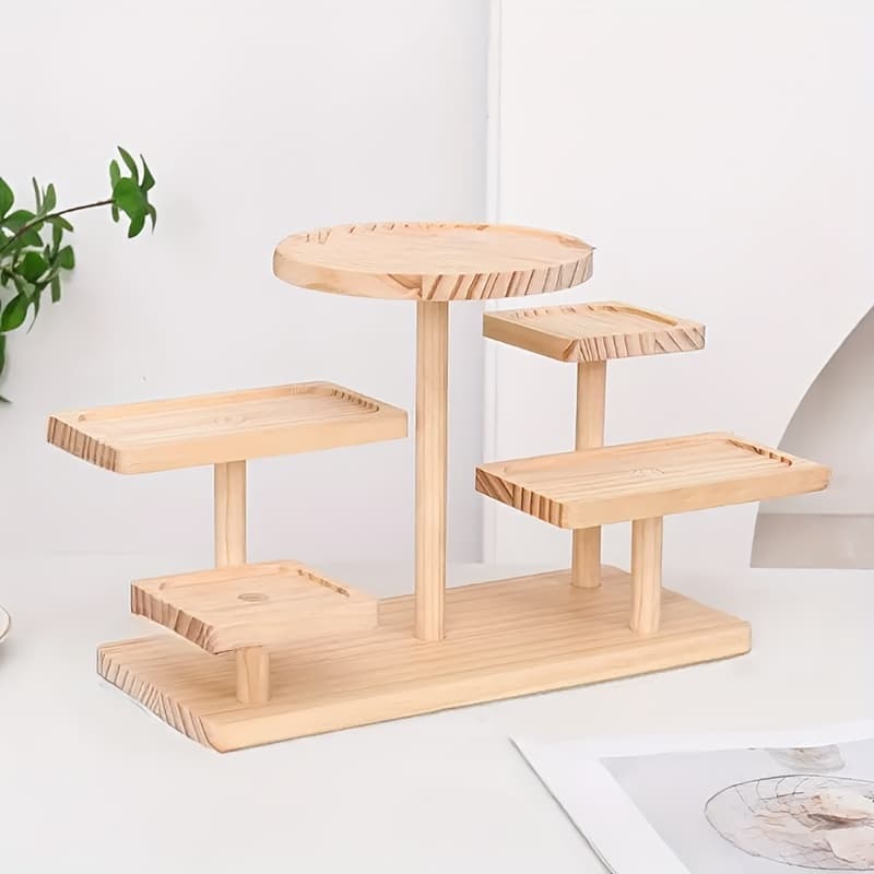 TEMU Wooden Display Stand, Multi-tier Storage Rack, Desktop Organizer, Suitable For Jewelry, Small Plants, Crystals, Ideal For Home Decor, Counter, Wooden Small Item Display Stand, Christmas Gifts