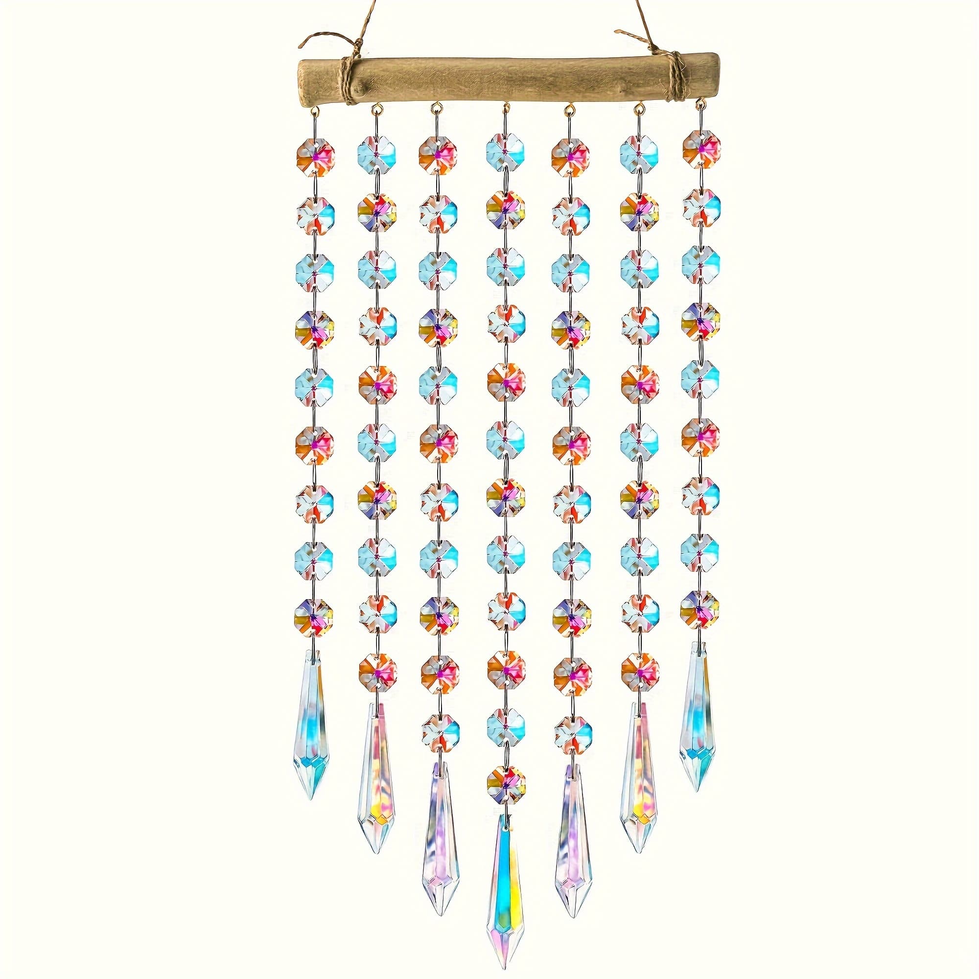 TEMU 1pc Dot Bead Wooden Hanging Crystal Wind Chime Colorful Glass Bead Chain Pendant Glass Beads For Jewelry Making Wooden Beads