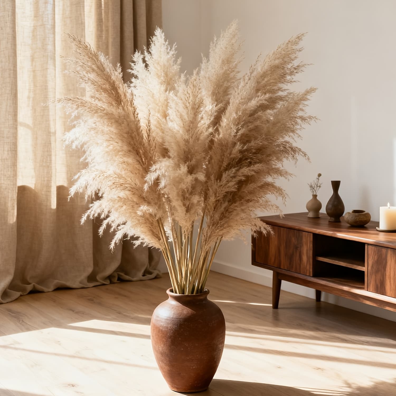 TEMU Premium 12 Stems 32" Pampas Grass - Fluffy & Low-maintenance, , Perfect For Filling Large Floor Vases In , The Perfect Boho