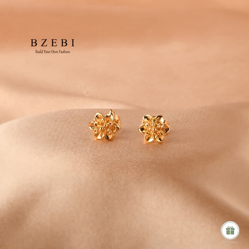 TEMU 18k Gold-plated Flower Stud Earrings, Middle Jewelry, Simple Adjustable Gift For Women And, Birthday, Christmas, , Valentine's Day, Model 326e