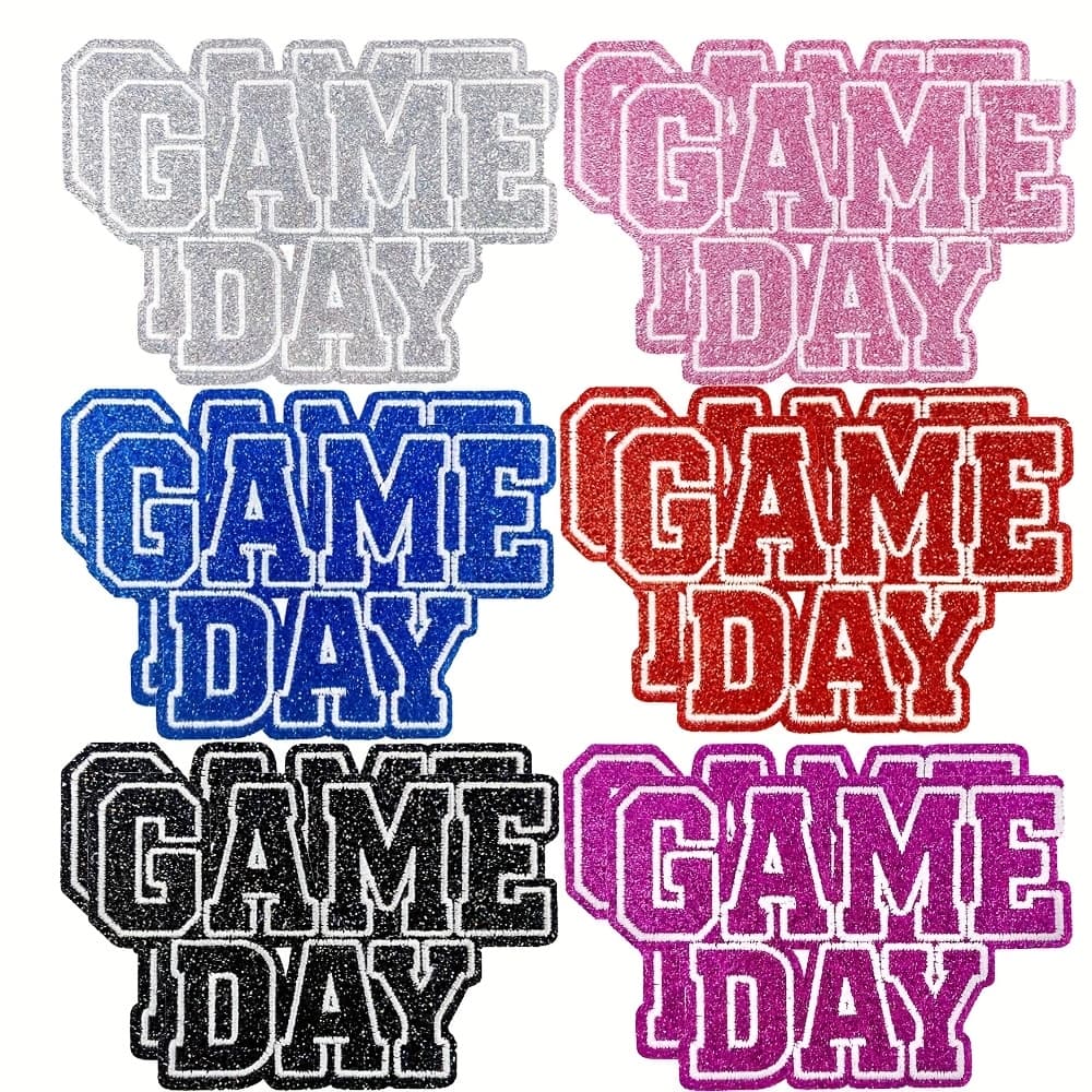 TEMU Glitter Game Day Letter Patches, Iron-on Or Sew On Sequin Appliques For Clothes, Jackets, And Bags, 6 Colors