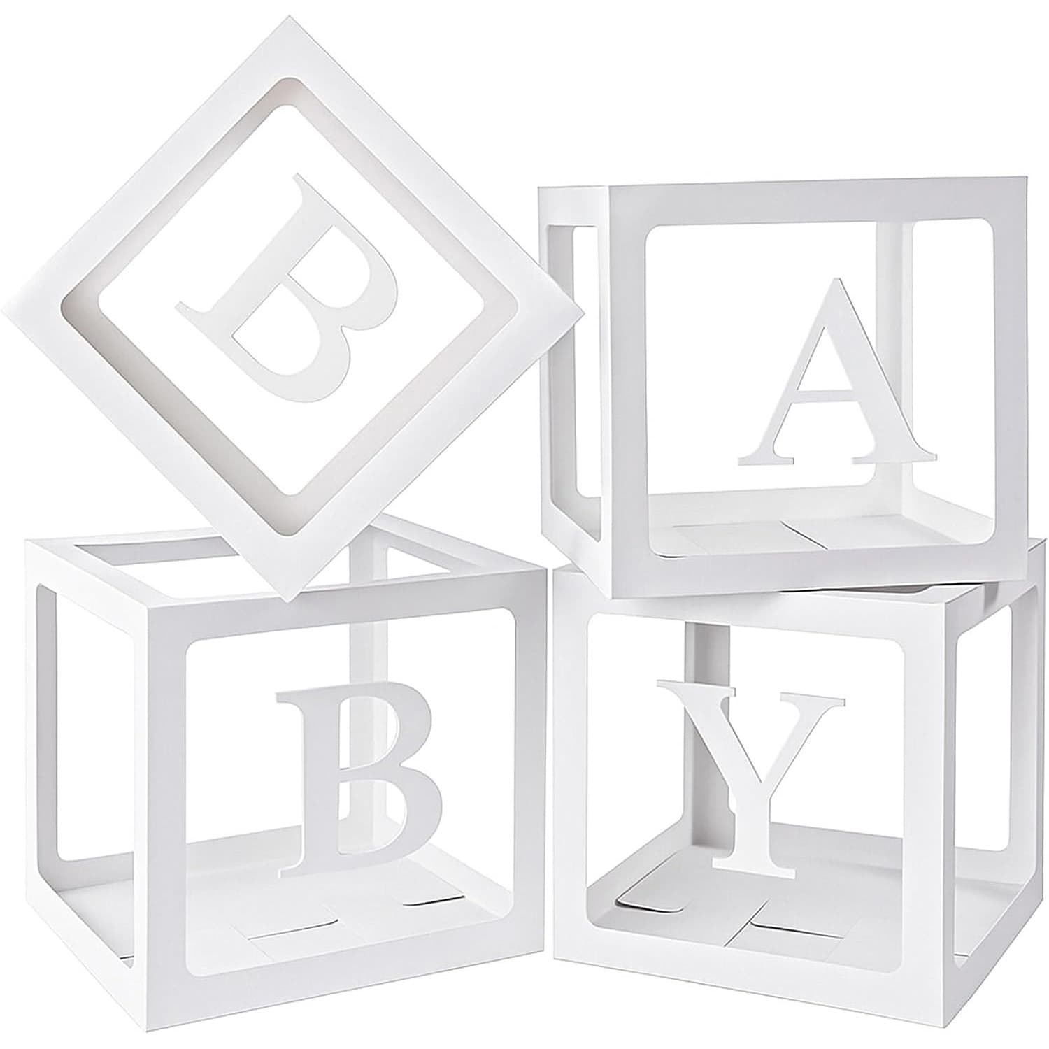 TEMU 4pcs Clear Balloons Boxes, Boxes With Letters For Shower, Balloons Boxes For Boys And Girls Birthday Gender Reveal Decorations, White, High-quality