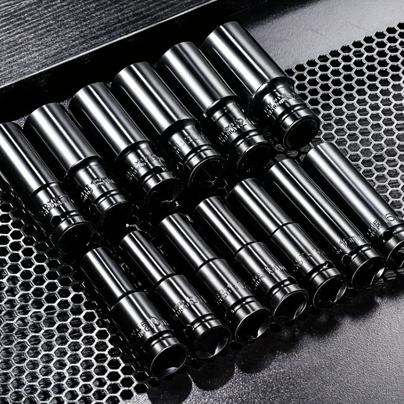 TEMU Pneumatic Small Wind Gun Extension Sleeve 10 Sets, Electric Wrench Socket Head, 8-24mm Elongated Hex Socket