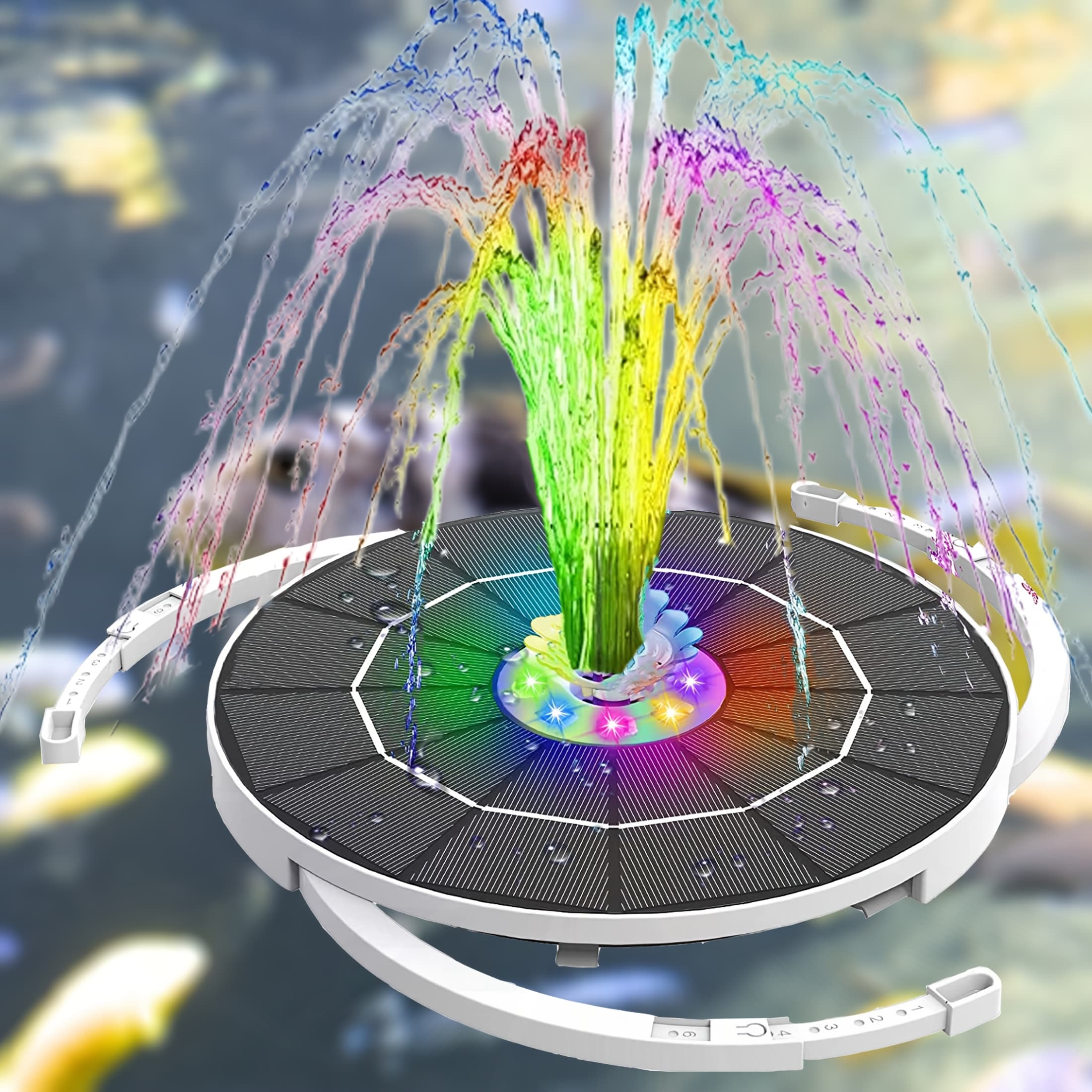 TEMU 6.5w Led Solar Fountain Pump And 8 Different Nozzles, Solar Water Pump With 3000mah Battery, Solar Water Features For Bird Baths, Gardens, , Pools And Fish Tanks