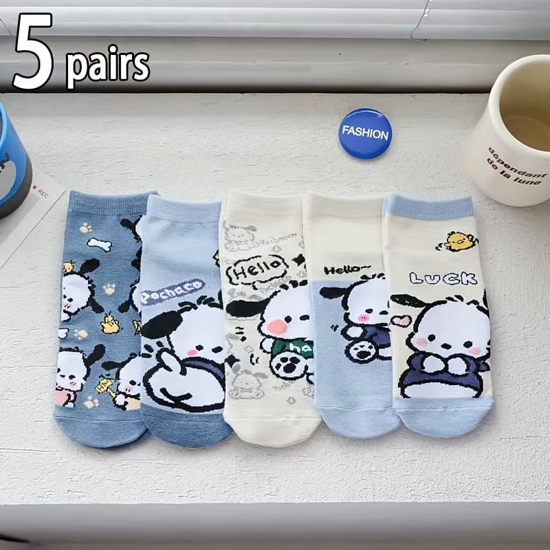 TEMU 5 Pairs Of Licensed, 5 Pairs Cute Dog Men Women Ankle Socks, Featuring Fun Cartoon Patterns, Comfortable And Versatile, For Birthday Gifts