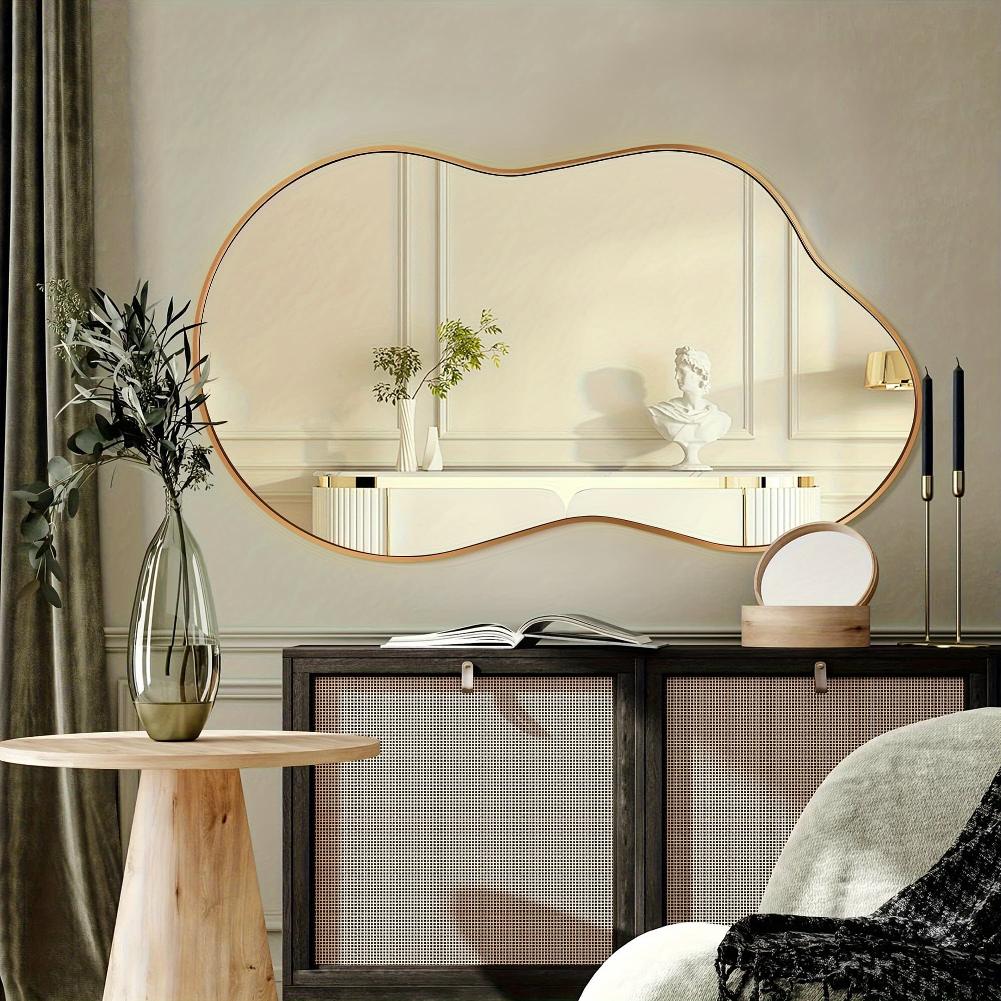 TEMU Irregular Wall Mirror - Wall Mirrors Decorative Golden Asymmetrical Mirror Aviation Aluminum Alloy Frame For Bathroom, Bedroom, Living Room, , Entryway