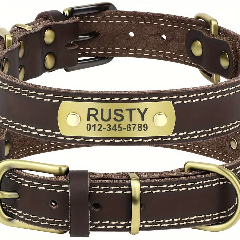 TEMU Personalized Dog Collar 1pc- Custom Engraved With Soft Synthetic Leather - Engraved Nameplate & Durable Id Tag For All Dog Sizes - Comfortable, Adjustable, And Stylish Pet Accessories
