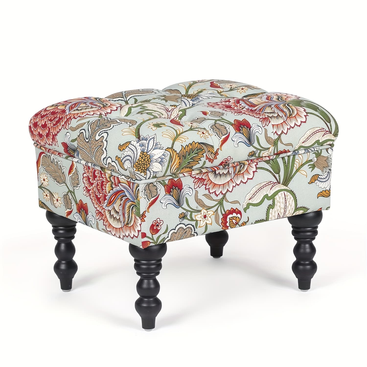 TEMU 20-inch Tufted Ottoman Stool – Mid-century Modern Upholstered Vanity Footrest With Sturdy Wooden Legs