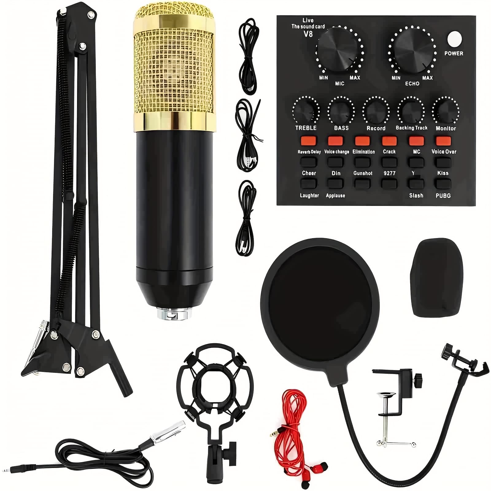 TEMU Versatile Live Sound Card And Microphone Kit For Broadcasting, Featuring A Set With An Adjustable Audio Mixer And Intelligent Volume Control