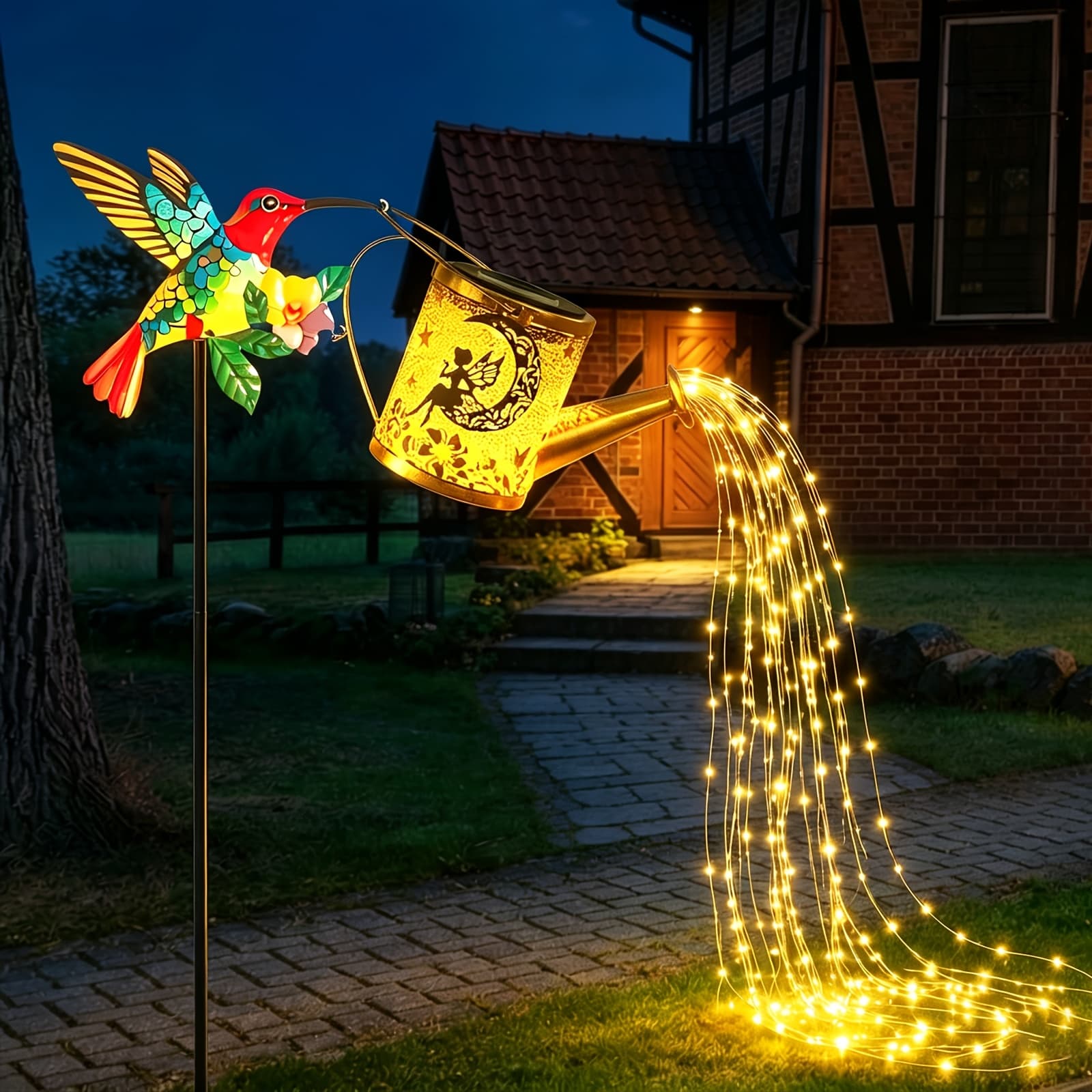 TEMU 1/2pcs Hummingbird Outdoor Solar Light, 3500k 800lm Ip44 Outdoor Decorative Warm White/colored Lantern, Cute Hanging Garden Lantern, Suitable For Courtyards, Lawns, And Holiday Decorations, For