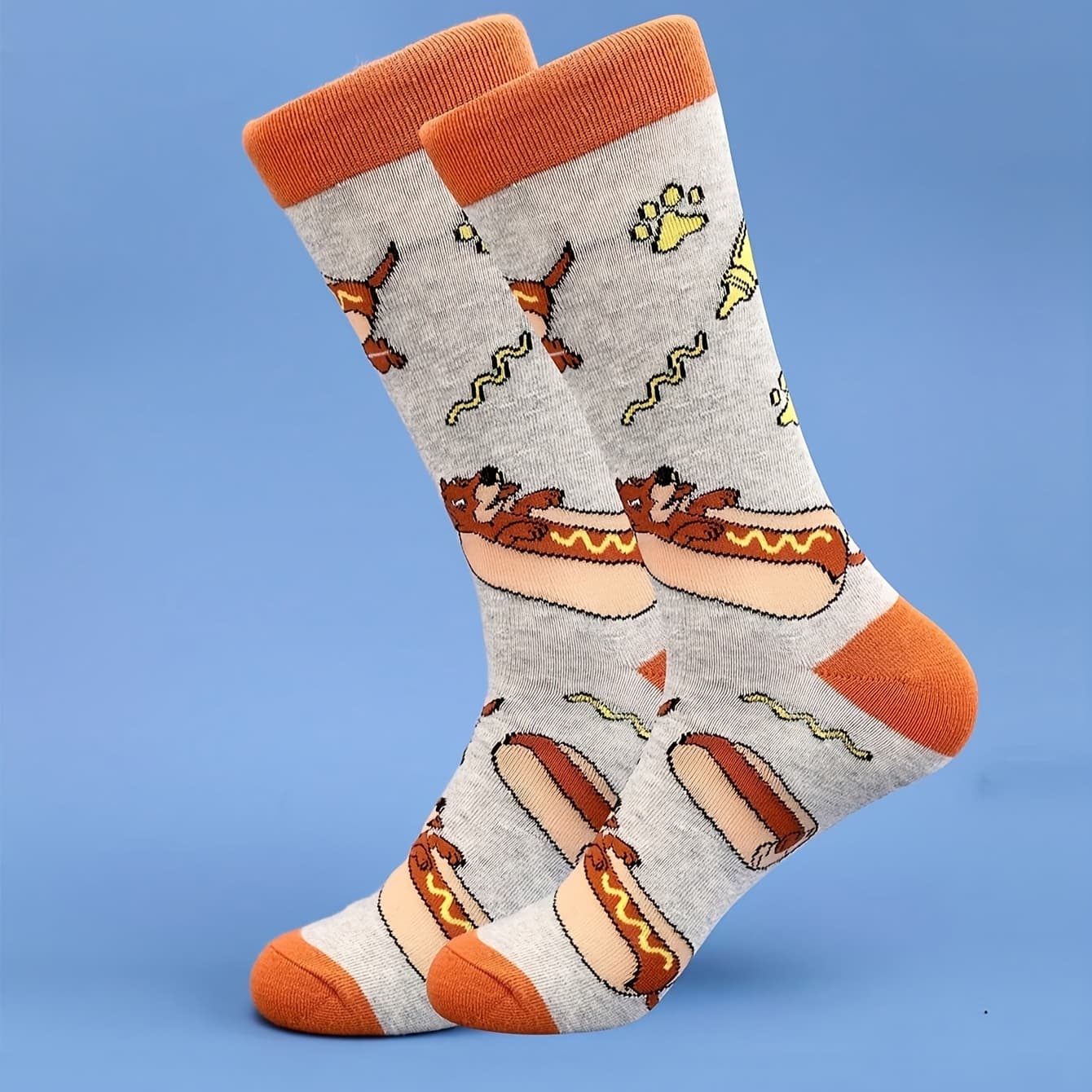 TEMU 1 Pair Of Hot Dog Print Mid-tube Socks Comfortable Breathable Socks Unisex Food Socks