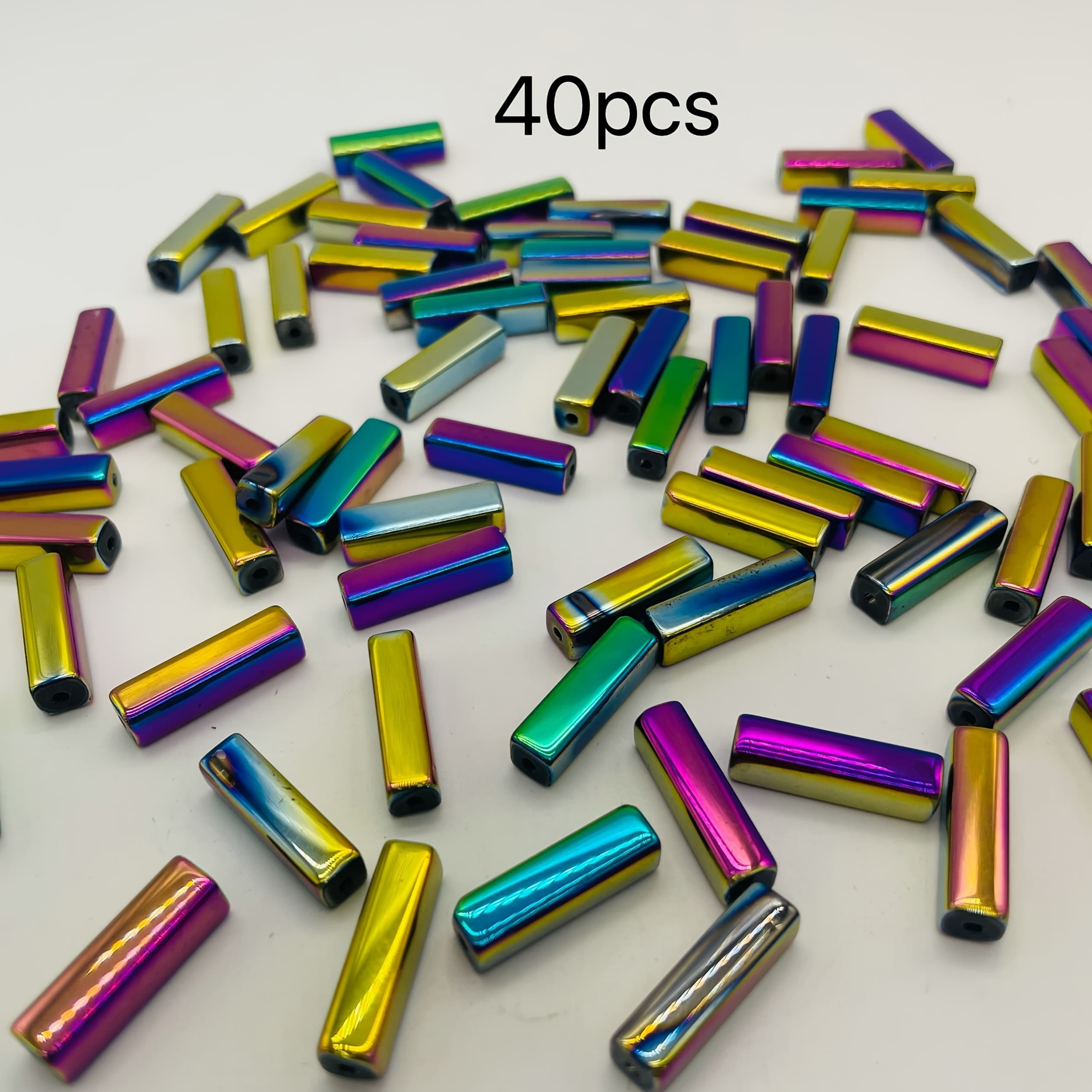 TEMU Colorful Rectangular Beads With A Straight Hole For Projects, Measuring 5*20mm, Used As Additions For Jewelry, Including Glass Beads And Semi-finished Square String Beads
