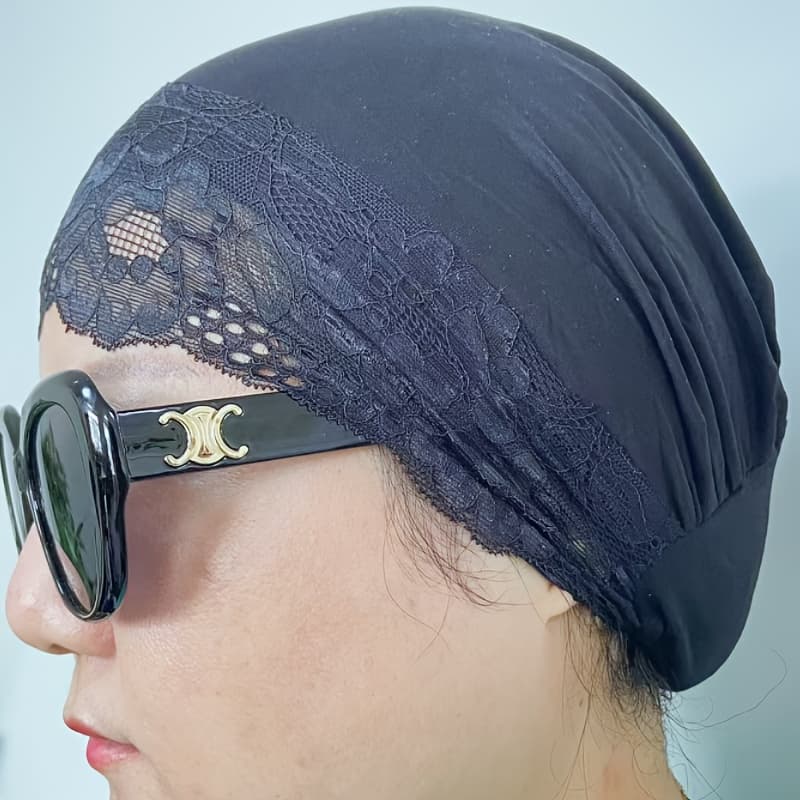 TEMU Elegant Ladies Modal Lace Trim Headscarf - Elastic Soft And Breathable, Suitable For Ramadan Up |