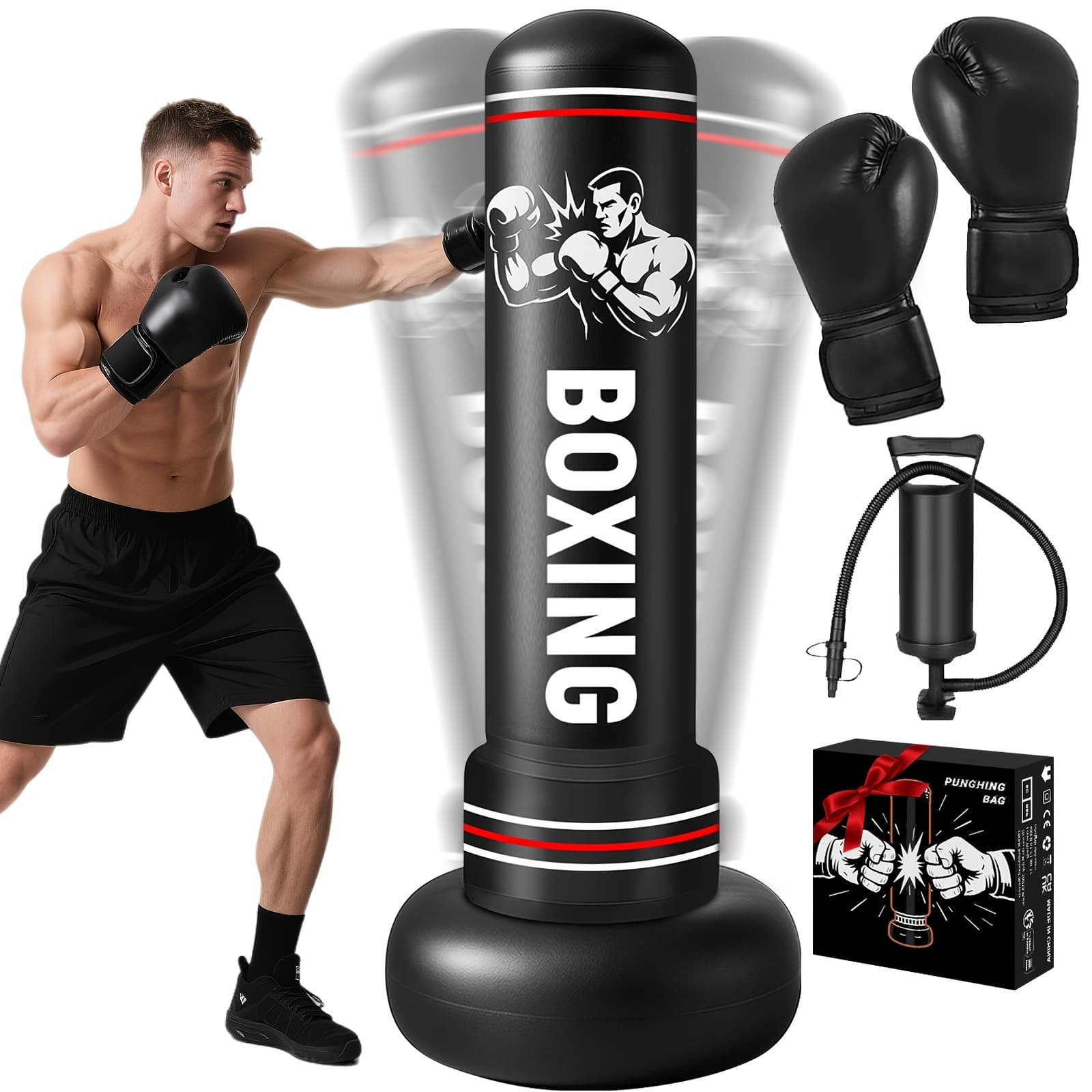 TEMU Heavy-duty Punching Bag & Boxing Gloves For Adults - Heavy Boxing Bag With Mma Karate Kickboxing Muay Thai Training Equipment, Durable Bag & Gloves For Home Gym Combat Practice, For And