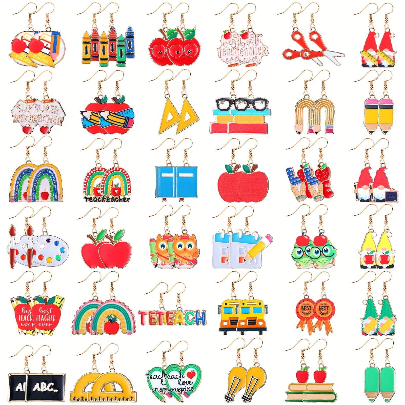 TEMU 36 Pairs Teacher Earrings Multi-item Party Favor Packs For Women Book Pencil Ruler Stud Dangle Earrings Back To School Teacher Gifts Christmas