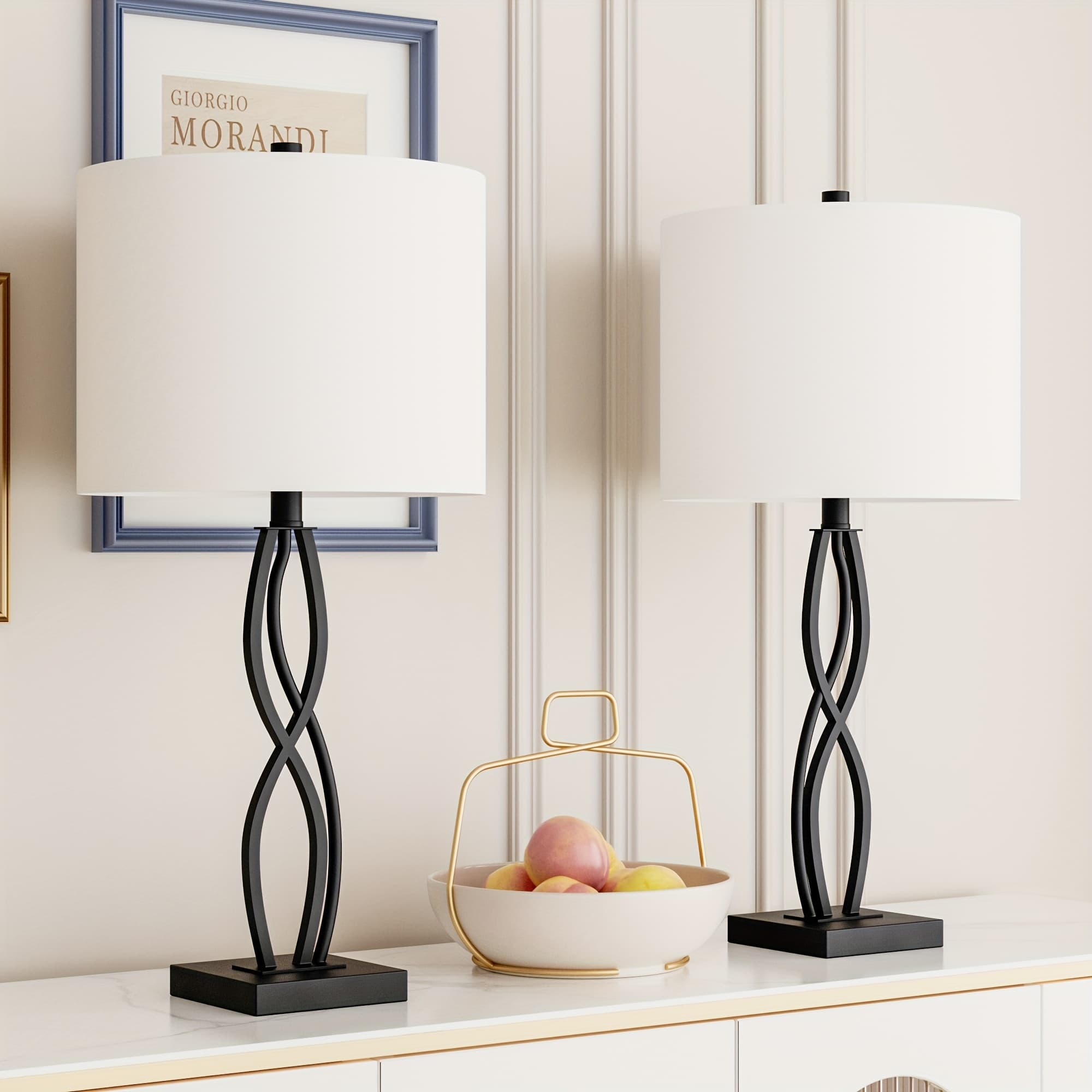 TEMU 26 Inches Buffet Lamps Set Of 2, 3-way Dimmable Black Table Lamp, Bedside Desk Lamps With Fabric Shade For End Table, Office, Dining Room, Living Room