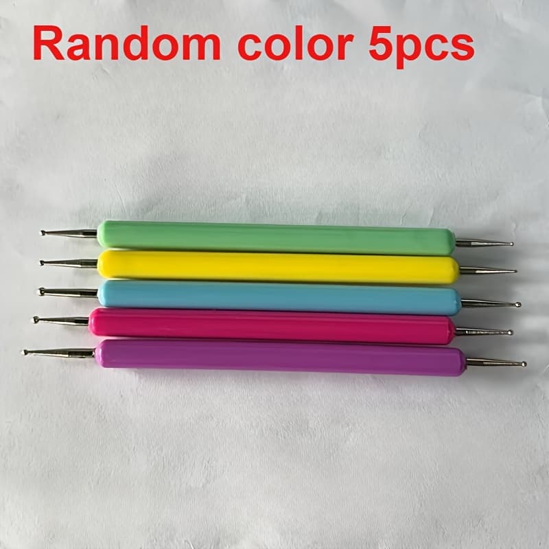 TEMU Random 5pcs Premium Metal Pattern Tracing Stylus Set - Versatile Ball Embossing Tools For Drawing, Nail Art, And Clay Sculpting - Uncharged, Durable, And