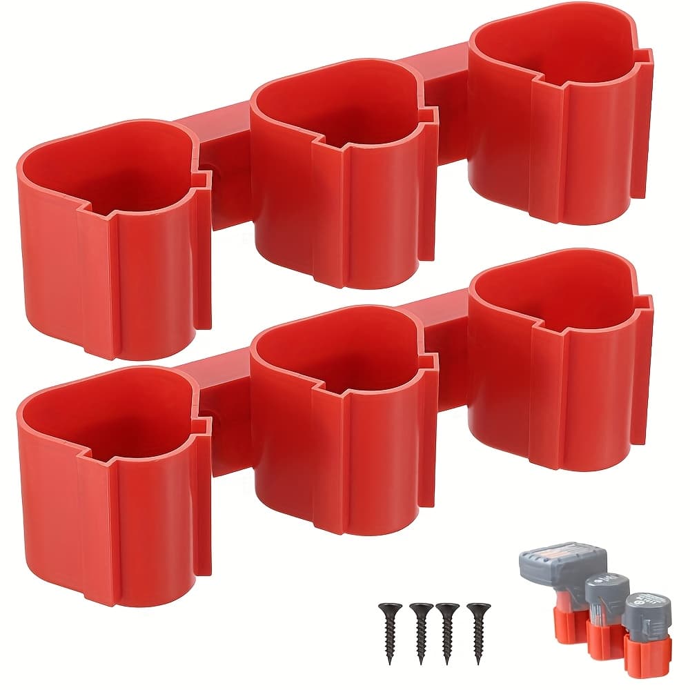 TEMU 2pcs Battery Holder For 12v Battery Tool Storage Rack, With Battery Slot, Wall-mounted Battery Storage Rack, Drill Battery Tool Holder, Battery Accessory Storage Bag, Utility Shelves