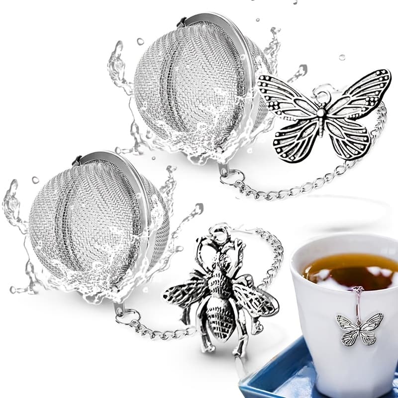 TEMU Of 2 Stainless Steel Tea Infuser Balls With Funnels And Bee/ Pendants, Perfect For . Ideal For For Home And Restaurant Settings, Showcasing A Vintage, Chic, And Sophisticated Design