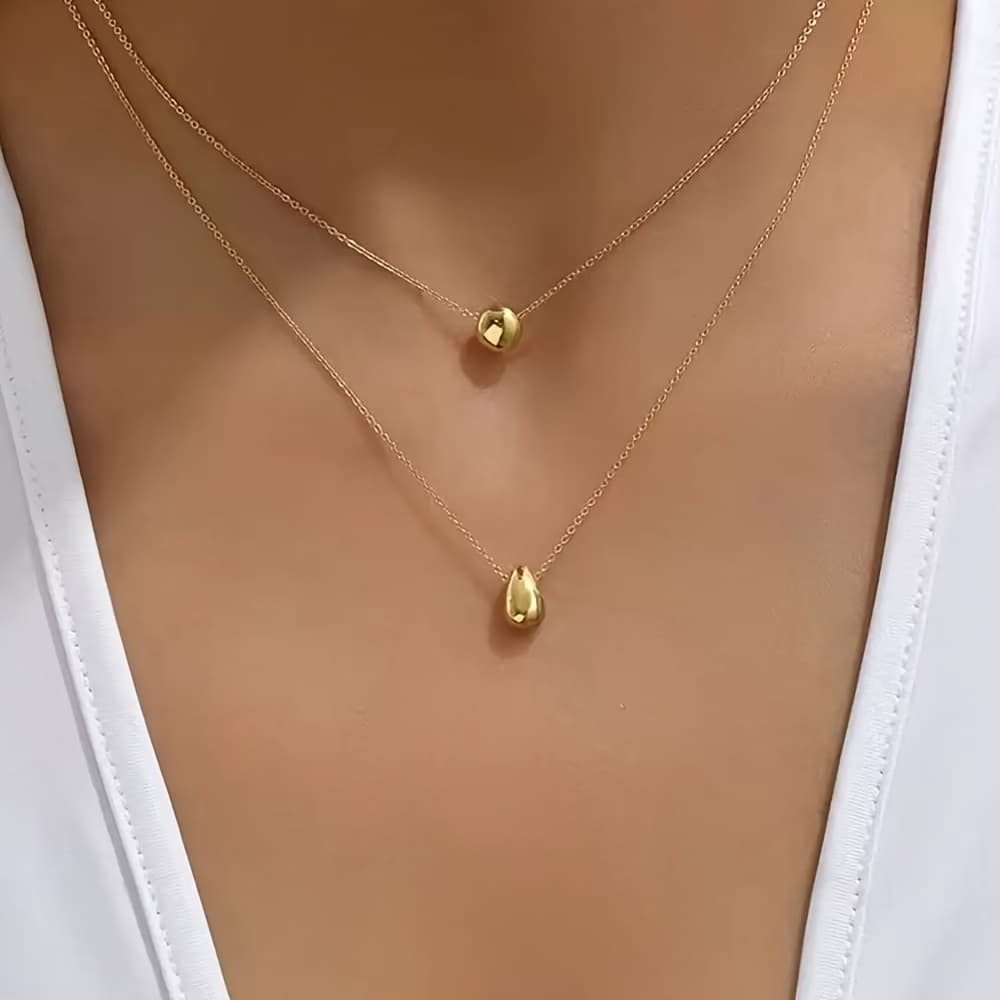 TEMU Double-layer Minimalist Elegant Pendant Necklace With Round Design For Women - Light