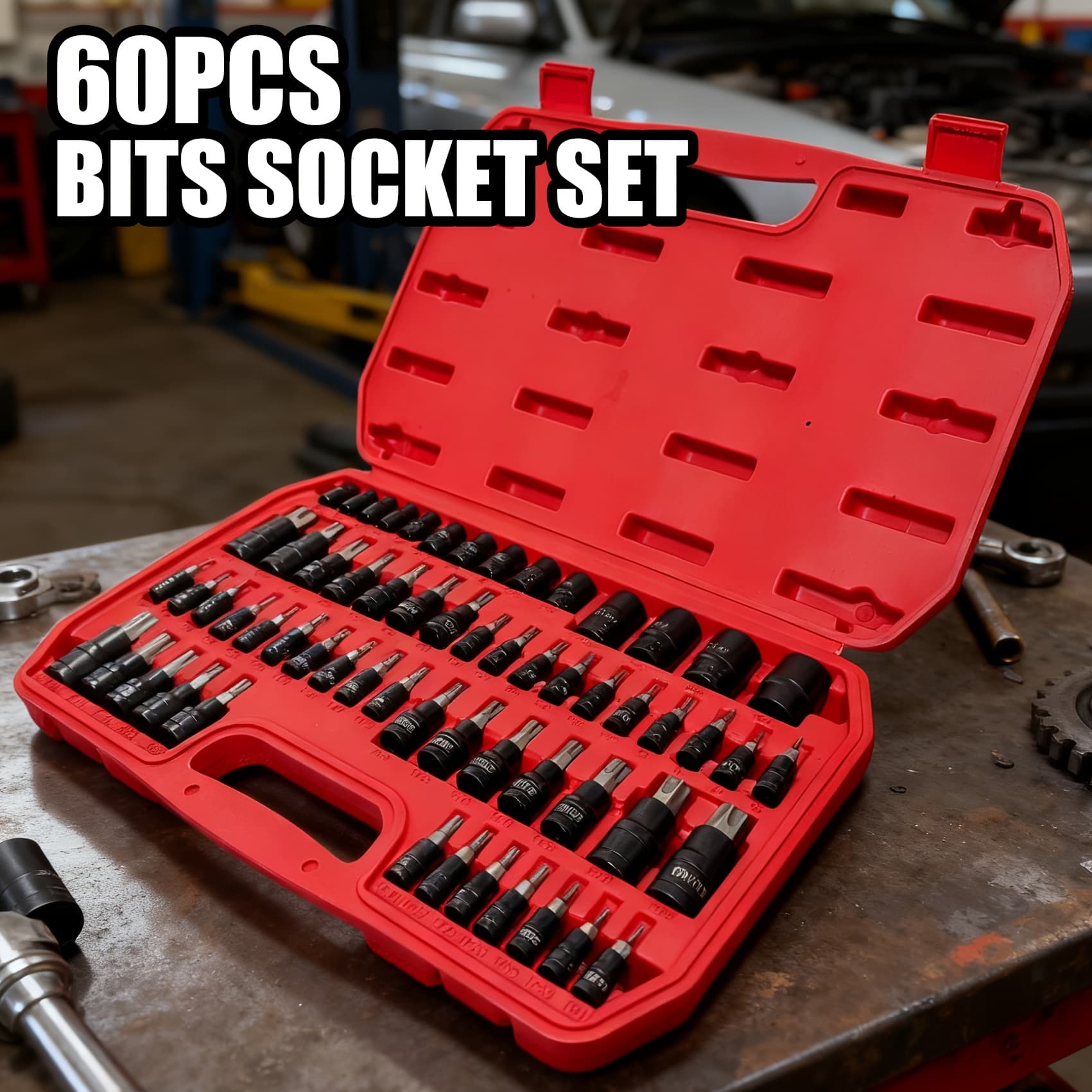 TEMU Seketman 60pcs Torx Bit Socket Set, E-socket Set And Torx Bit Socket, 1/4", 3/8"and 1/2" Inch Drive, Socket Made By , By, Black Phosphate Finishing, Suitable For Working And Auto Repairing