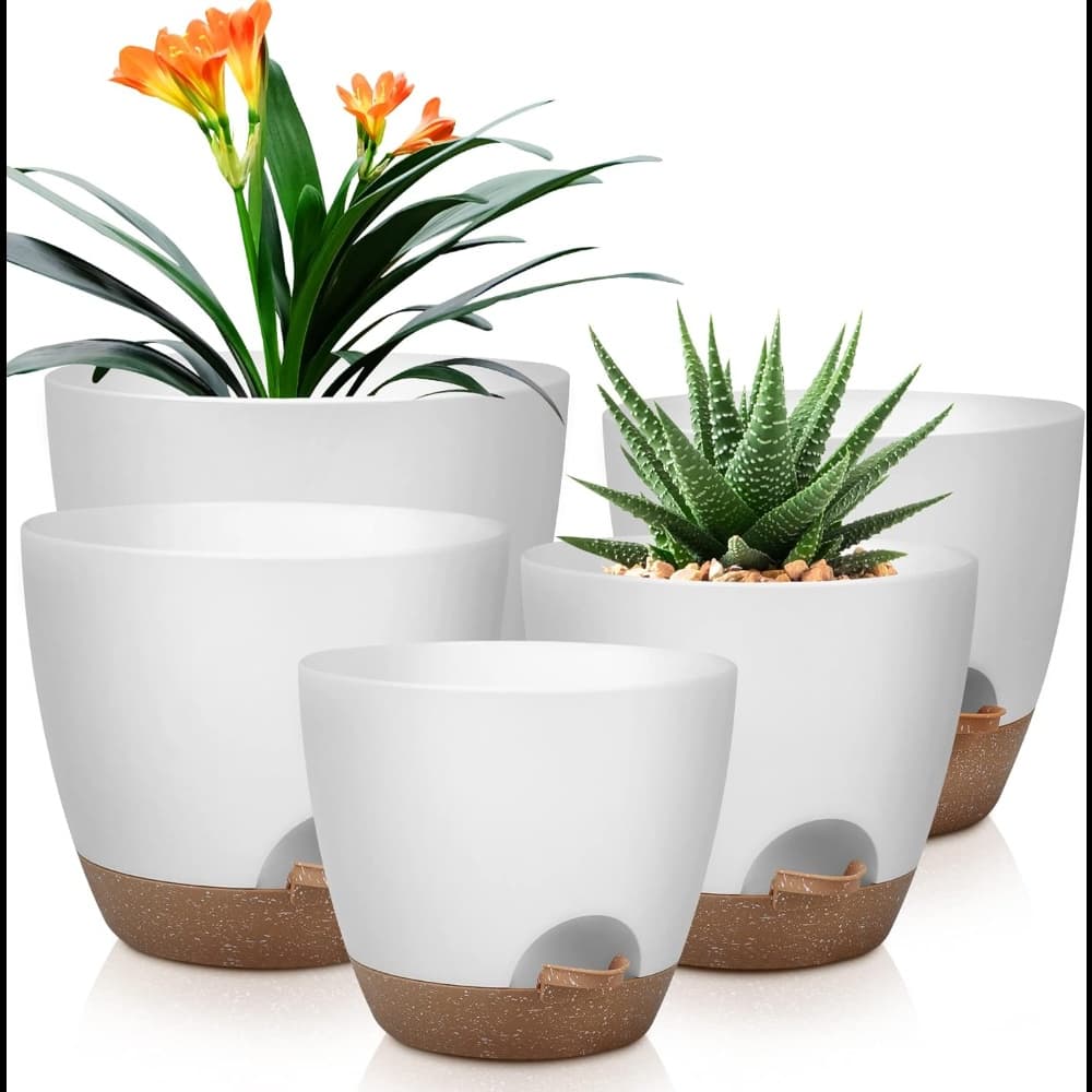TEMU Plant Pots 7/6.5/6/5.5/5 Inch Self Watering Pots, Set Of 5 Plastic Planters With Drainage Holes And Saucers, Plastic Flower Pots, Nursery Planting Pot For Indoor Out Door Plants