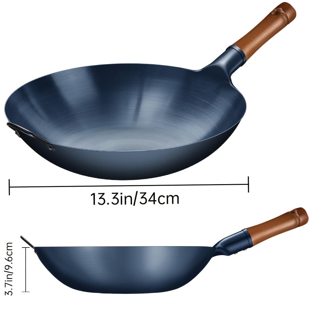 TEMU 1pc Cast Iron Wok With Wooden Handle - , 13.3-inch Iron Wok, Non-coated, Kitchen Pan For Gas Stovetop & Induction Cooking, Finish, Ideal For Frying, And Outdoor Cooking.