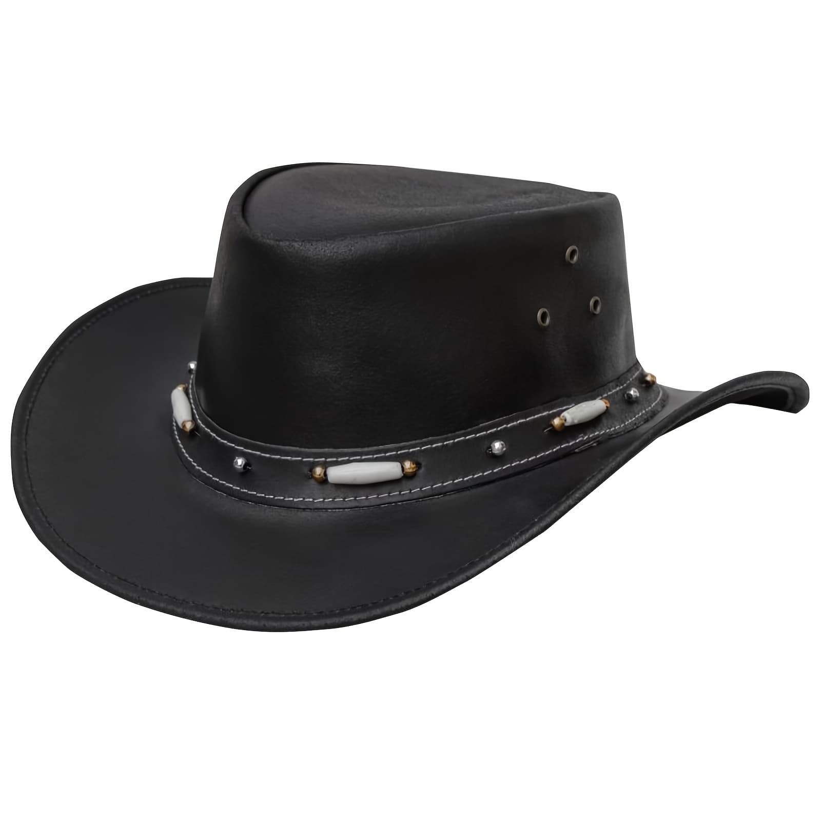 TEMU Black Leather Cowboy Hat For Men Women Western Hat With Wide Brim, Style Leather Hat
