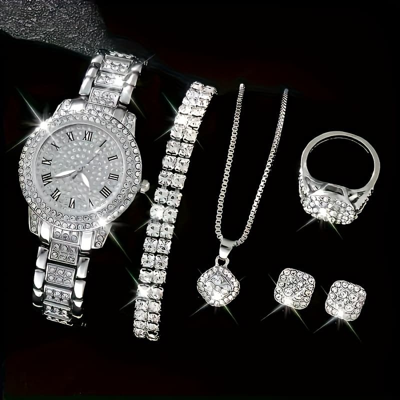 TEMU 5pcs/set Elegant Women's Wrist Watches Set, Roman Dial Quartz Watch Set For Ladies