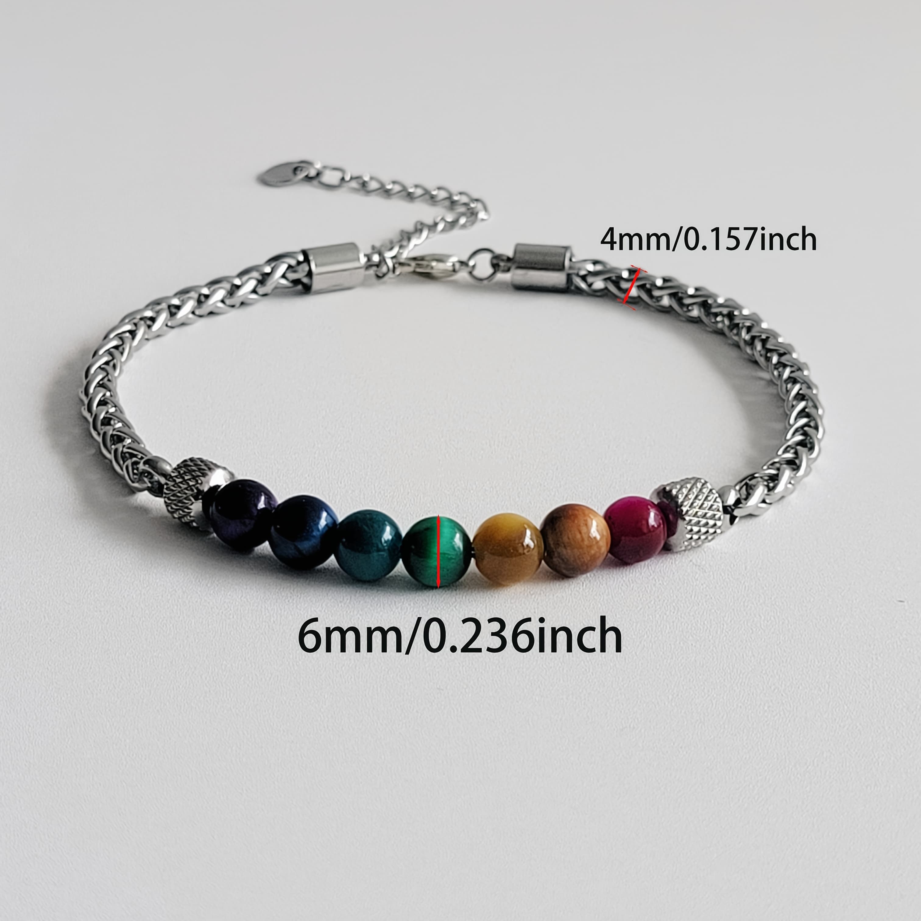 TEMU 7 Chakra Natural Tiger Eye Stone 304 Stainless Steel Adjustable Cuban Link Chain Bracelet Jewelry