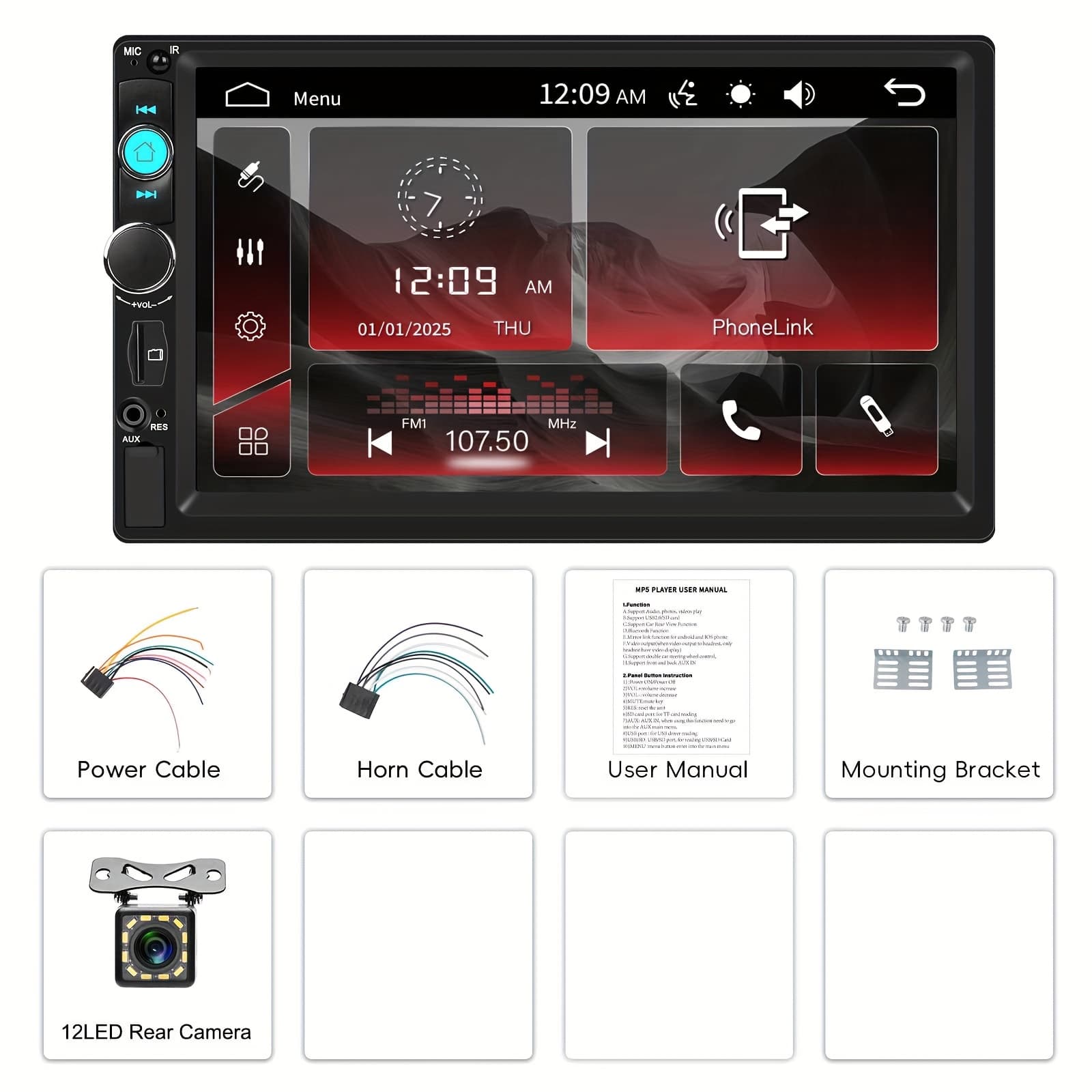 TEMU Podofo 2 Din With 7 Inch With Screen Mp5 Player Support Fm Radio/aux//steering Wheel Control + Backup Camera, For Gift Car Accessories