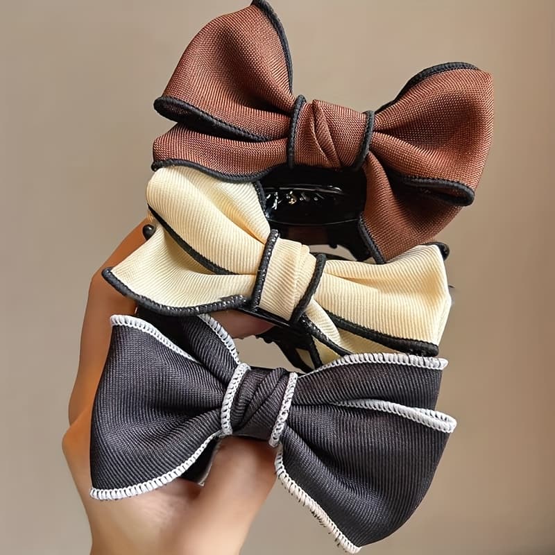 TEMU Set Of 3 Women's Large Double-sided Bow Hairpins - Stylish Disc Hair Accessory, Perfect For Weddings, Parties, And Everyday Hairstyles, Featuring A Design