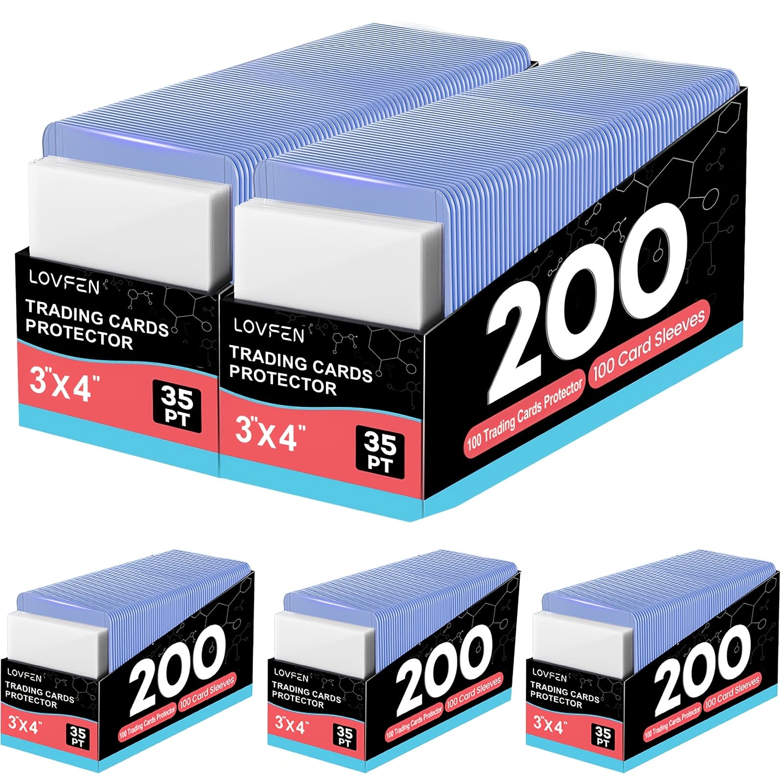 TEMU 1000ct Lovfen , 3"x4" Baseball Card Protective Case | Hard Plastic, Regular Top Loading Card Holder, Suitable For Sports Football Trading Cards, 500 + 500 Sleeves, Acrylic Material