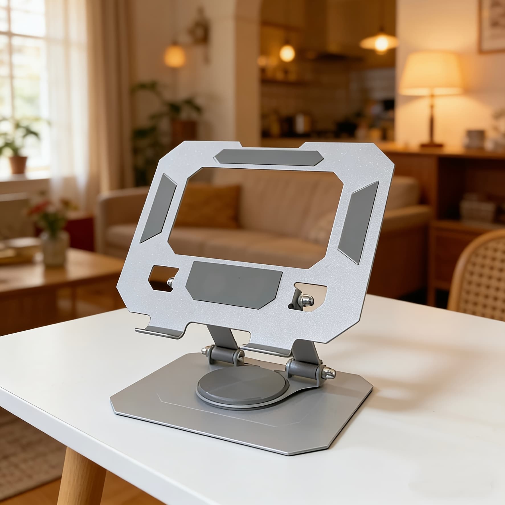TEMU 2025 New Silvery Tablet Stand, Desktop Live Broadcast Mobile Phone Support Frame, 360° Rotating Base, , Wide And Stable To A , Compatible With Tablets Phones, Multi-functional Mounting Equipment