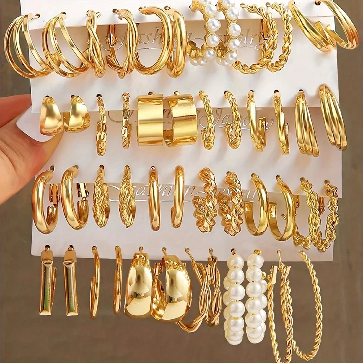TEMU 48pcs Simple Metal Geometric Earrings Wide Hoop Earrings Set Women's Vacation Dating Gift Everyday Matching