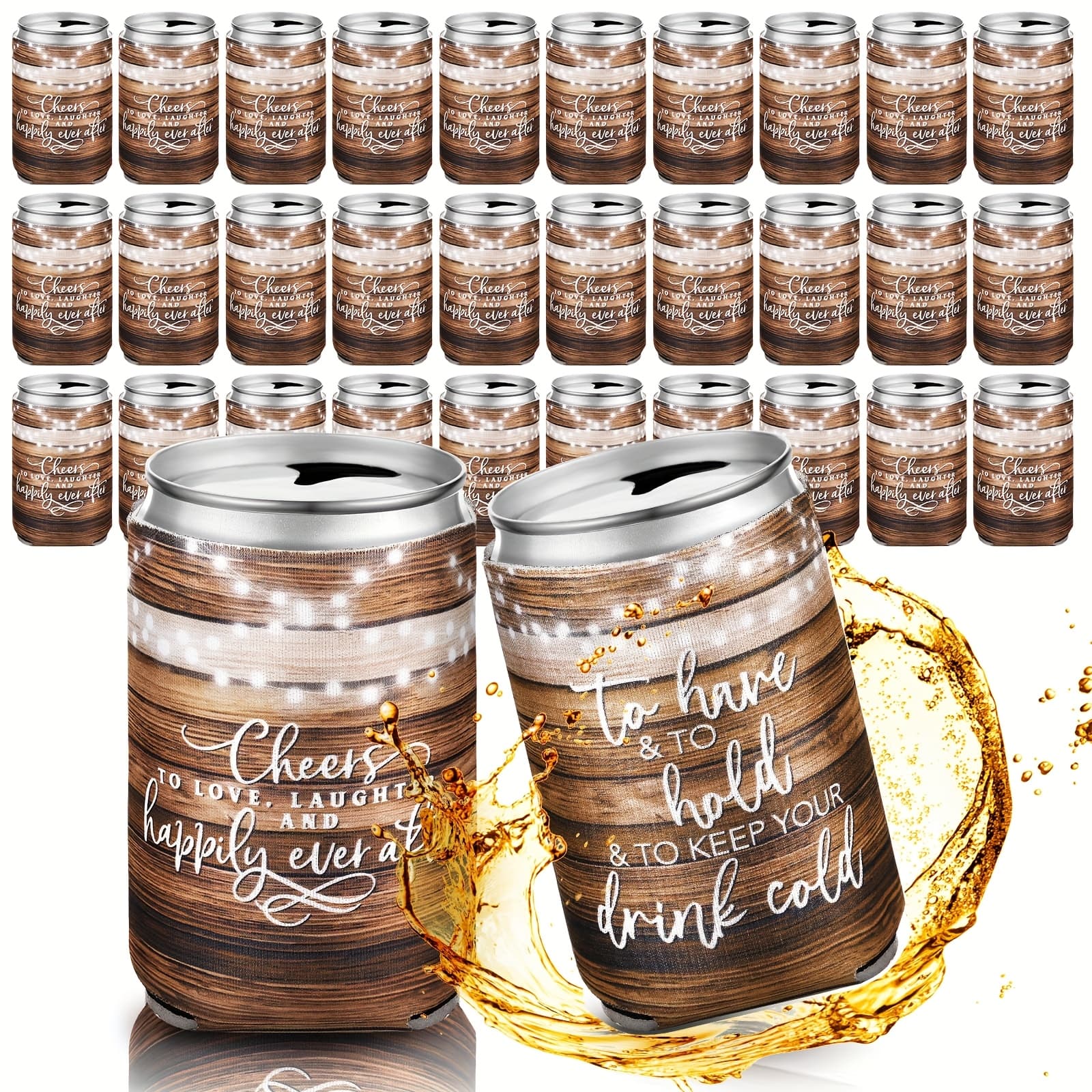 TEMU Gift For Her/him Bulk Set Of 50 Wedding Can Coolers, Perfect As Engagement Party Gifts For Guests. Love, Joy, And A Future With Wood Grain Decorations For Rehearsal Dinners And Bridal Parties