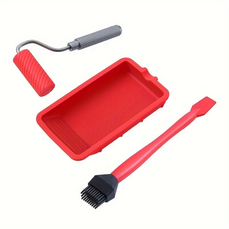 TEMU Easy-clean Silicone Paint Roller Set With Tray & Brush - Durable Metal Handle, Wood Surface Coating & Home Decor