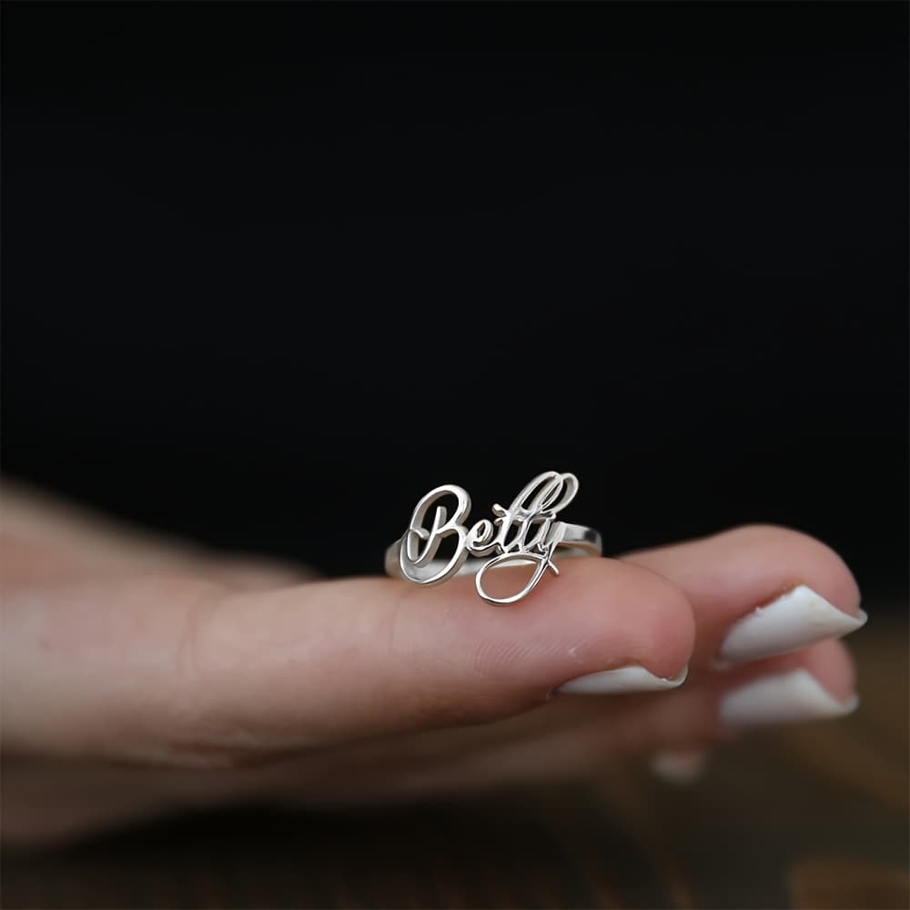 TEMU Custom Minimalist Name Ring Personalized Fashion Ring Stainless Steel Nameplate Open Adjustable Ring Daily Additions Women's Popular Jewelry Language To English