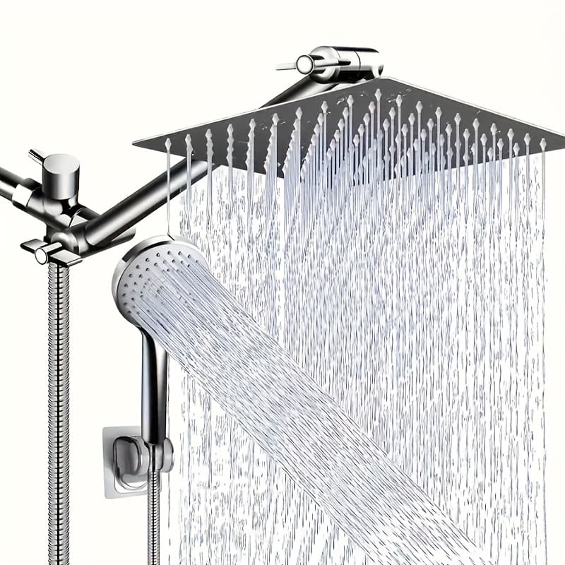 TEMU High-pressure Shower Head And Handheld Shower Combination - Wall-mounted With 9-spray Settings, Leakproof Design, Adjustable Angle System & Hose Suitable For Modern Bathrooms