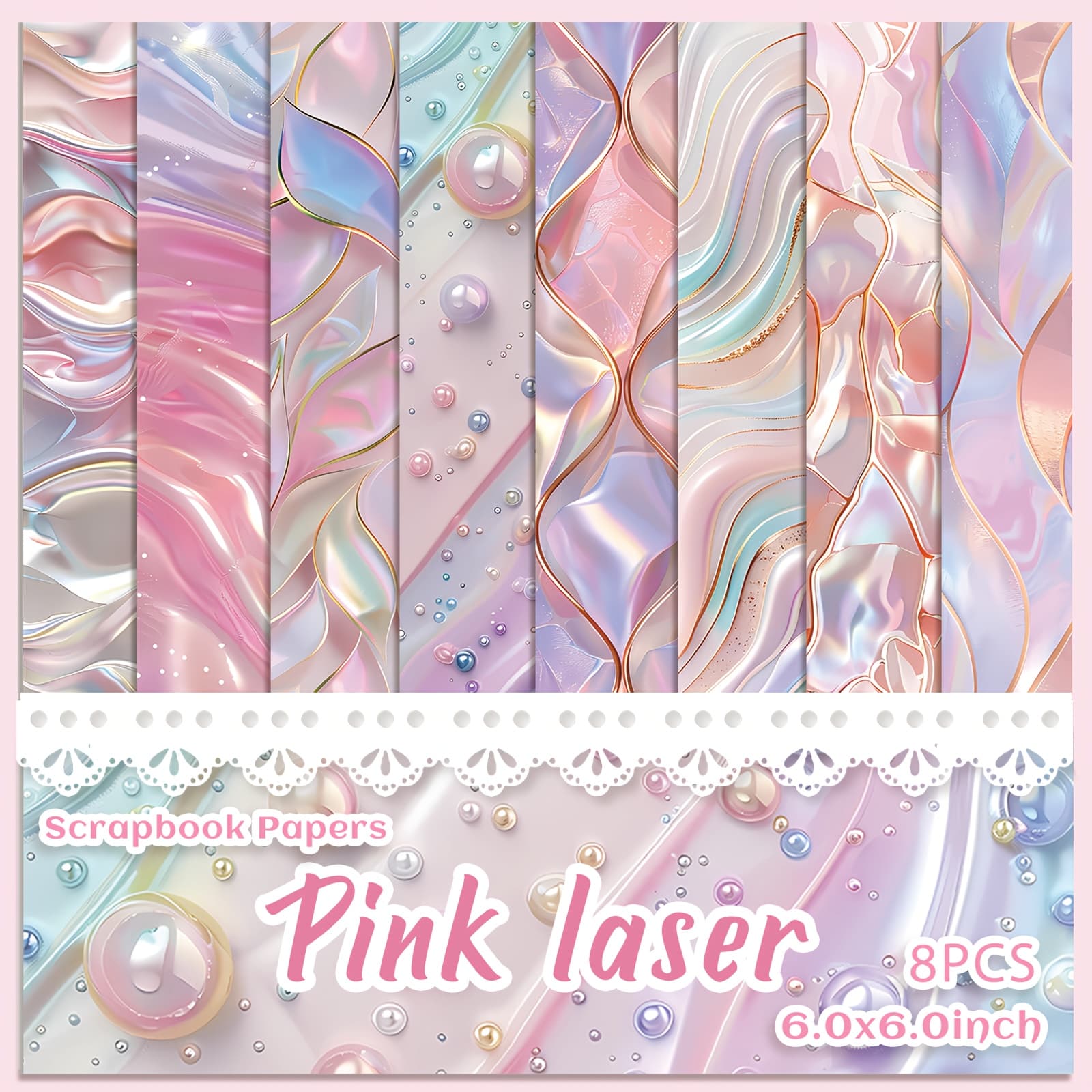 TEMU 8 Sheets Pink Laser Paper Pad, Art Craft Pattern Paper For Scrapbooking, Card Making And Projects Journal