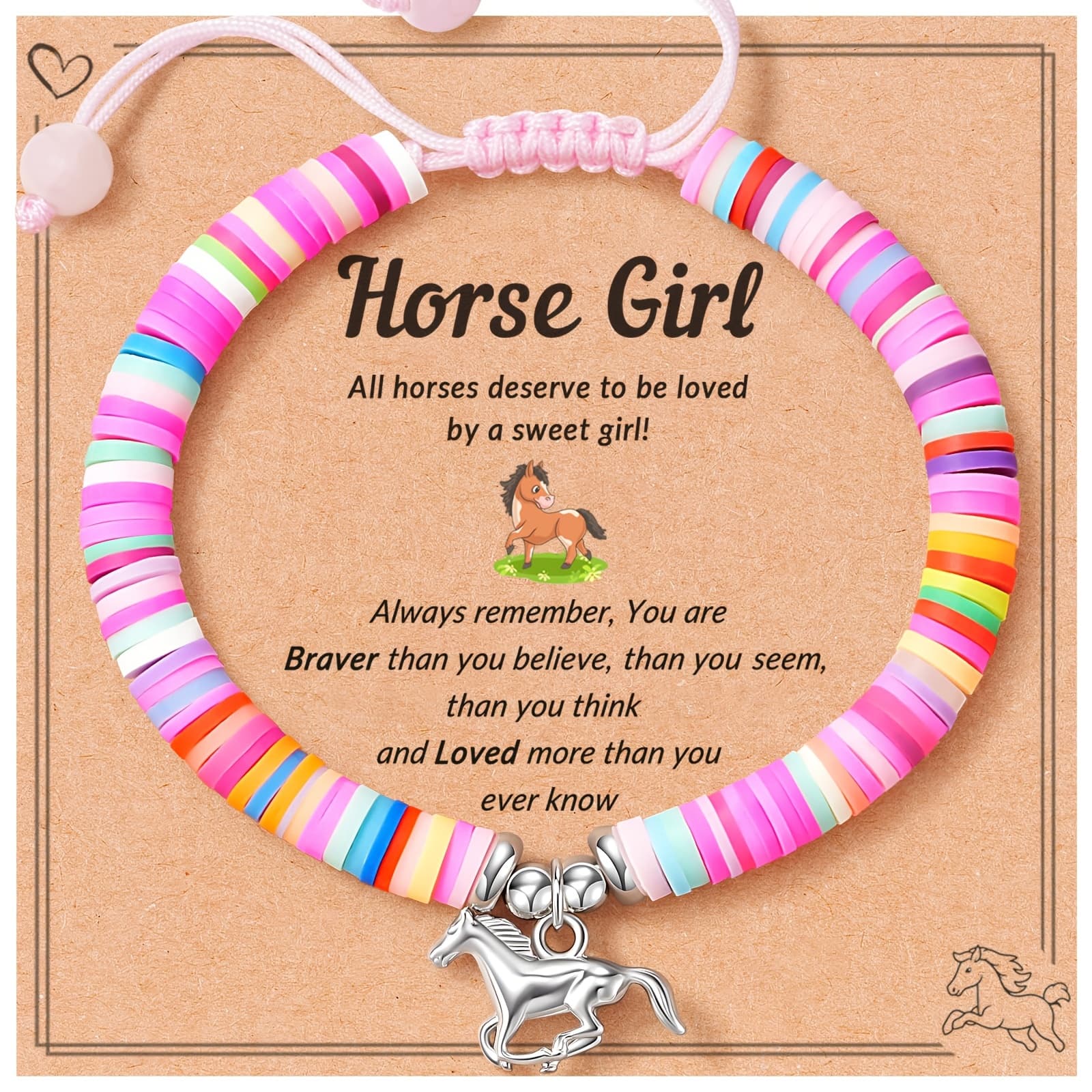 TEMU 1pc Horse Bracelet Good Luck Horseshoe For Daughter Granddaughter Birthday Christmas New Year Gift Bracelet Handmade Bracelet Adjustable Size With Gift Card