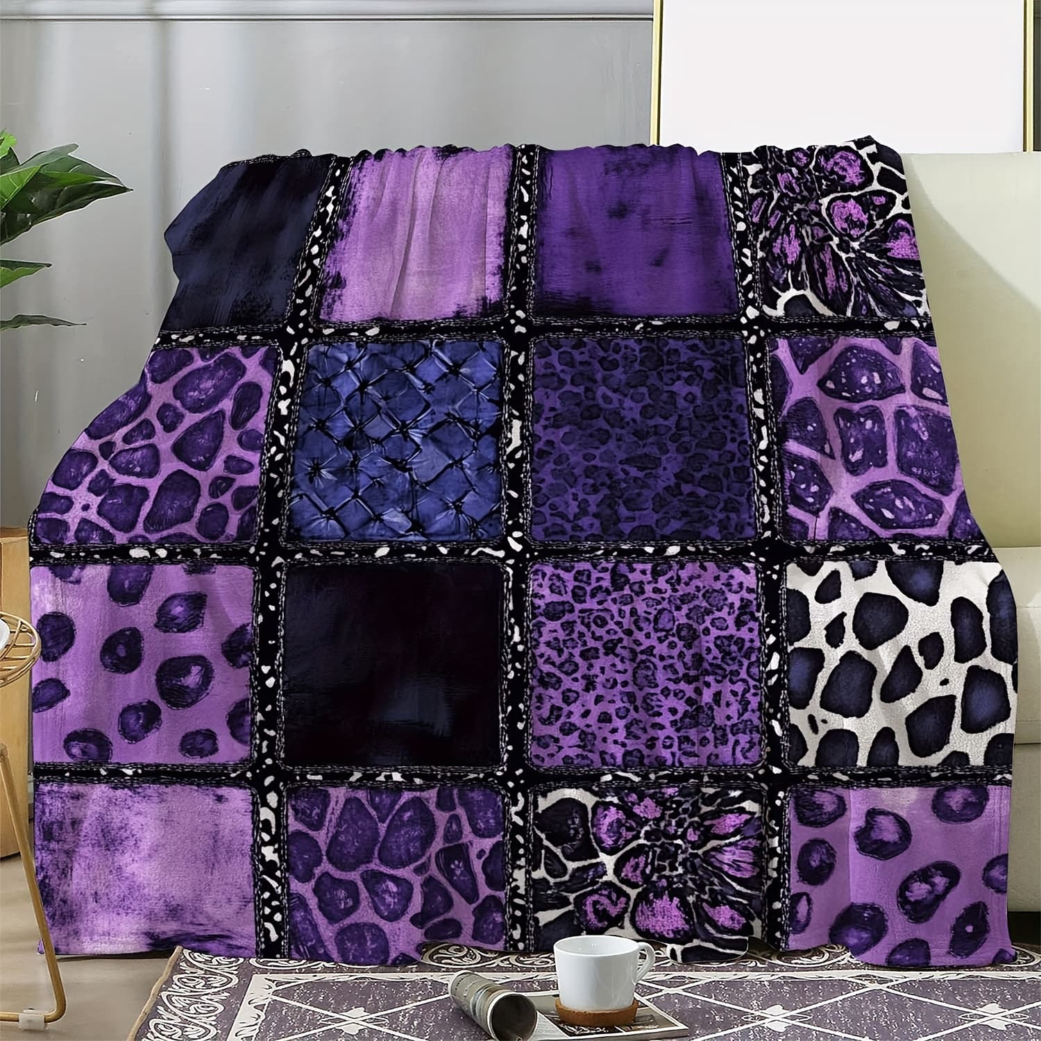 TEMU 1pc [everyday ]luxury Plush Flannel Throw Blanket With Vibrant Stitching - Soft, Warm And Cozy For Sofa, Car, Office, Camping And Travel - Ideal Gift