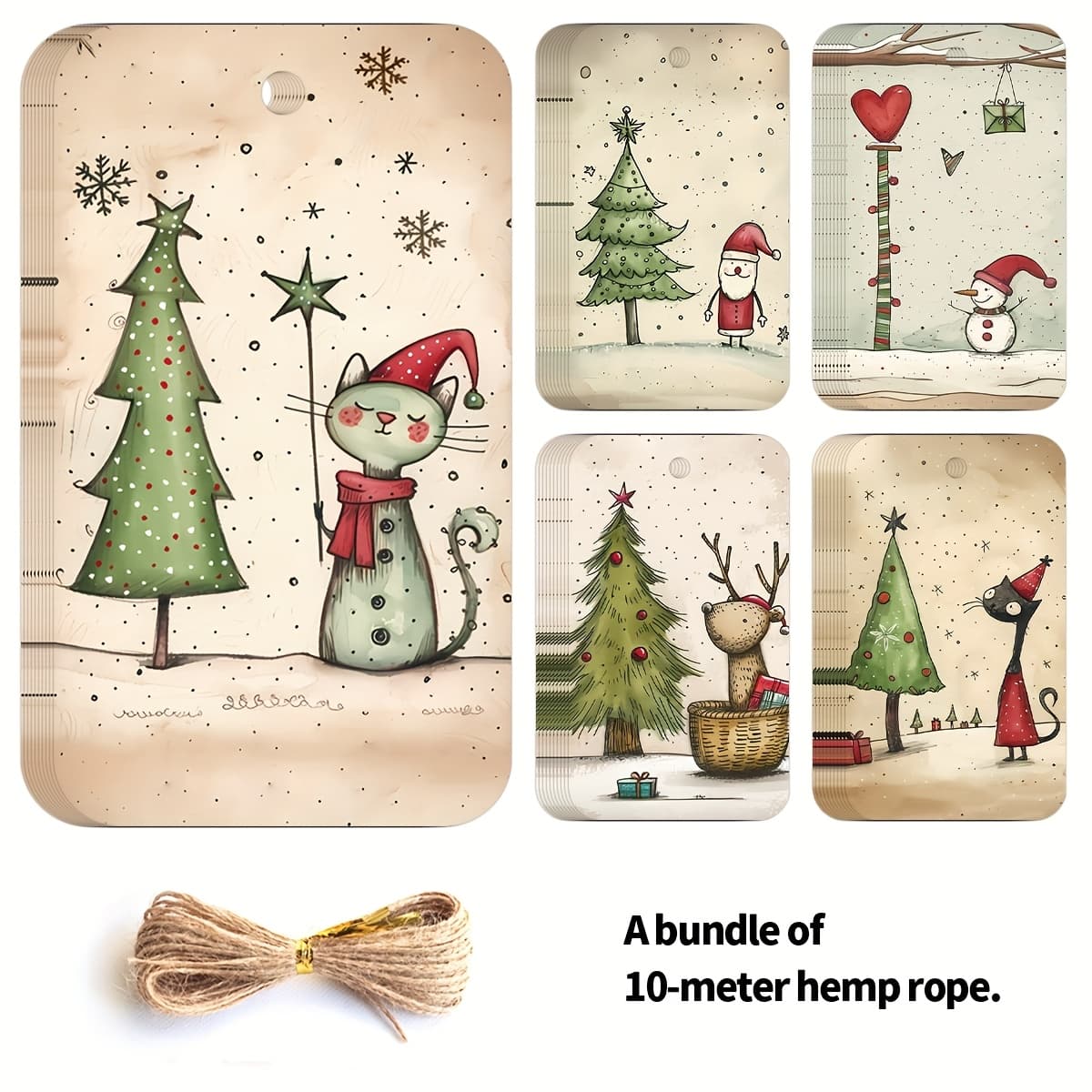 TEMU 50pcs Vintage Christmas Tree Gift Tags -ephemera For Junk Journals Card Making Supply, Classic Pinup Illustrations, Suitable For Gift Wrapping, Decor, Tree Ornaments, New Year Party, Etc