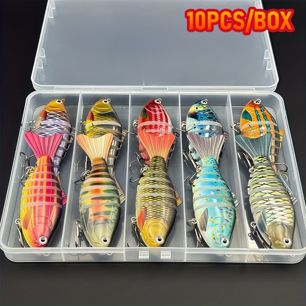 TEMU Zzkug 10pcs Full Swimming Layer Bionic Fish Set - Carbon Steel Rust-proof Triple Hook Sea And Freshwater 16g Multi-section Minnow Hard Bait Slow Sinking/suspending Precise Trout