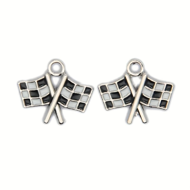 TEMU 10pcs Alloy Black And White Checkered Pattern Flag Diy Pendant Set - Handmade Jewelry Making Supplies For Bracelets, Necklaces, And Earrings