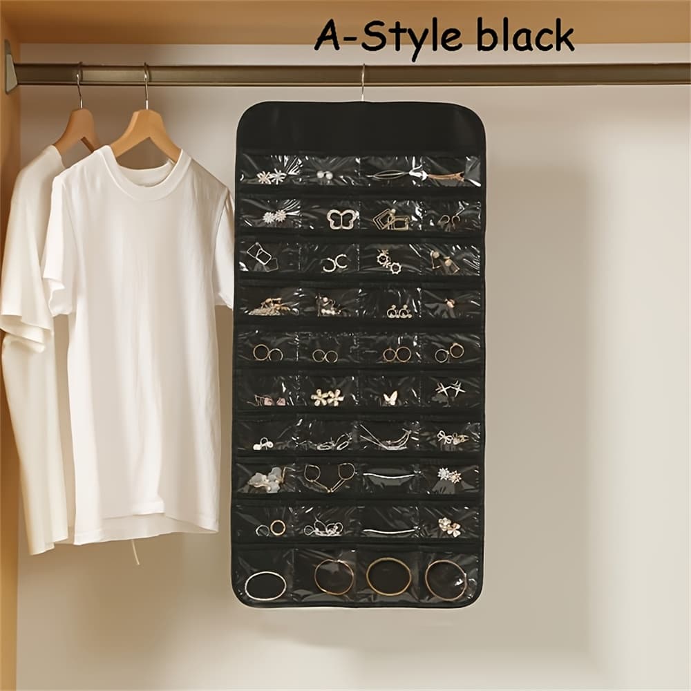 TEMU A Double-sided Hanging Jewelry Display Storage Bag With 80 Large Pockets, Made Of Non-woven Fabric, Suitable For Rings, Necklaces, And Bracelets