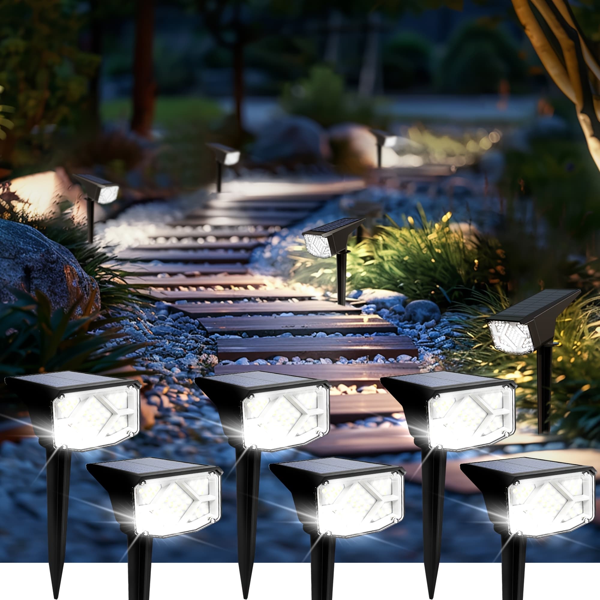 TEMU 6pcs Solar Spot Lights Outdoor - 38 Led, Dimmable Landscape Lighting With 2 , Polished , For Garden, Yard & Christmas Decorations, Solar Outdoor Lights, Sowsun