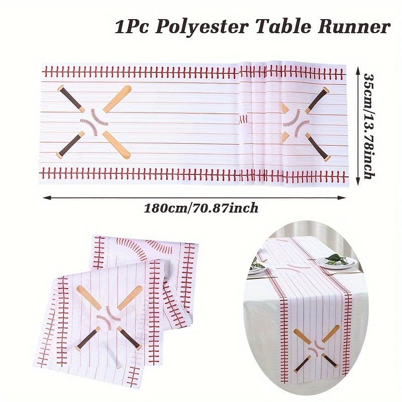 TEMU 1pc,baseball Table Runner,red White Polyester Table Flag,baseball Theme Party Decoration,dining Table Decoration,birthday Party Supplies,baby Shower Party Decoration