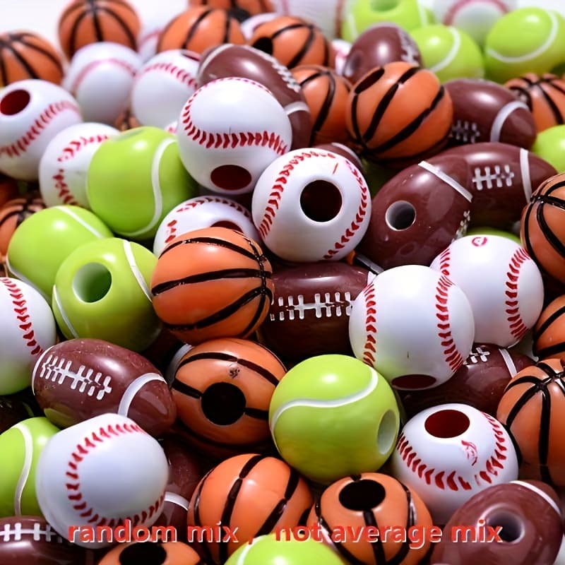 TEMU 60pcs Assorted , Including Balls, Tennis Balls, Basketballs, Baseball Balls, Random Mixed Style, Suitable For Gifts And Bead Jewelry Making