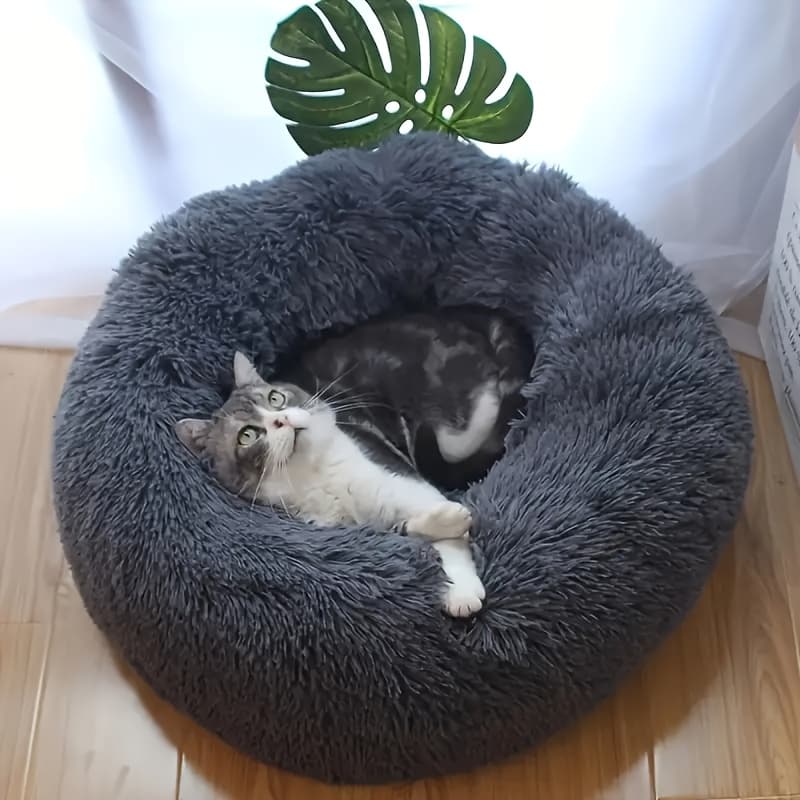 TEMU Soft Round Cat Bed With Plush Lining - Non-slip Base, Indoor Cat Bed, Durable Pet Bed For Kittens, Furniture, Sturdy Construction, Cat Supplies, Winter Nest Mat For Kittens